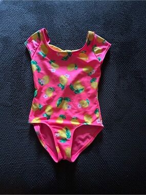 Girls Pink Lemon Print Swimsuit